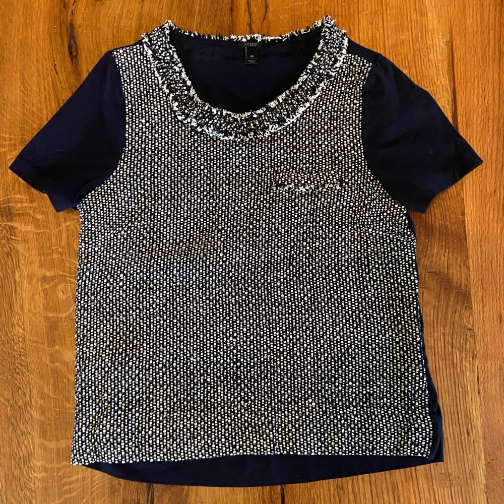 J. Crew Classic Navy Blue and Ivory Top, Special Details, Size XS